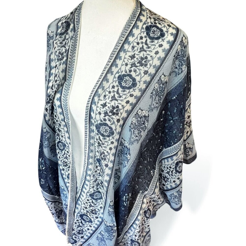 Lucky Brand Blue Boho Kimono OS Festival Coastal Grandma Flowy Vacation Resort - Picture 5 of 7